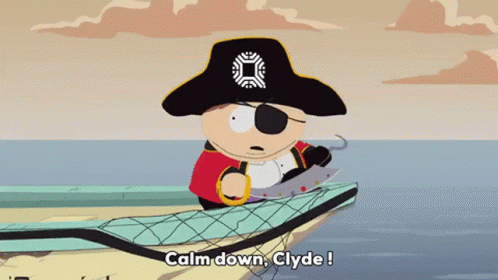 Cartoon Pirate With Sword Says Calm Down Clyde
