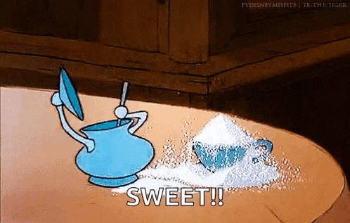 Cartoon Pitcher And Cup Of Sugar Saying Sweet GIF