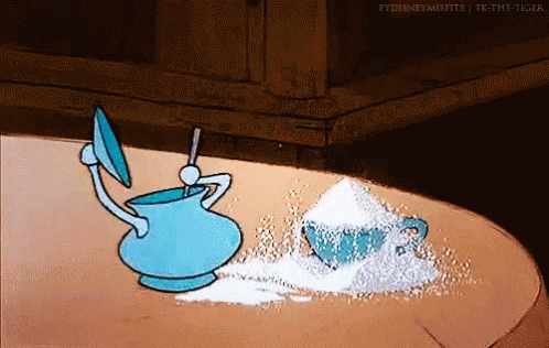 Cartoon Pitcher And Cup Of Sugar With Sweet GIF