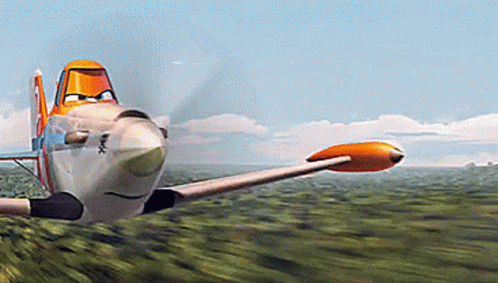Cartoon Plane Flying Over Grass