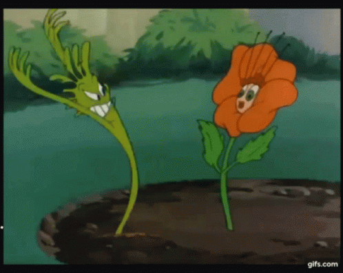 Cartoon Plant And Flower With Faces GIF