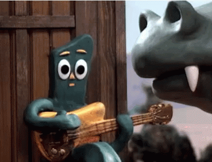 Cartoon Playing Guitar Next to Hippopotamus