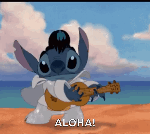 Cartoon Playing Ukulele Saying Aloha