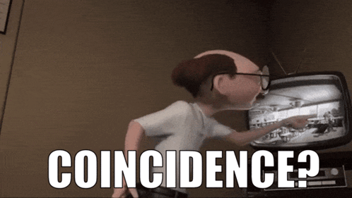 Cartoon Pointing At TV Saying Coincidence GIF