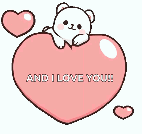 Cartoon Polar Bear On Pink Heart And I Love You GIF