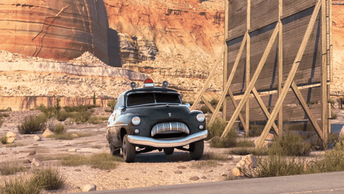 Cartoon Police Car Sprinting In Desert GIF