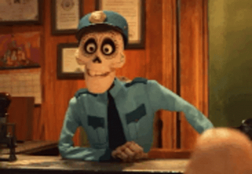 Cartoon Police Officer at Counter in Station