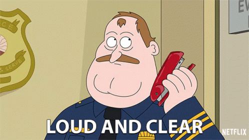 Cartoon Police Officer Talking on Phone Loud and Clear