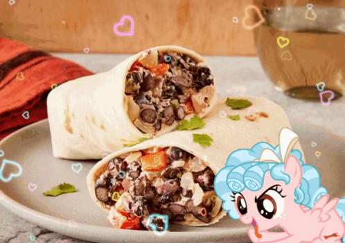 Cartoon Pony Standing Next to Burrito