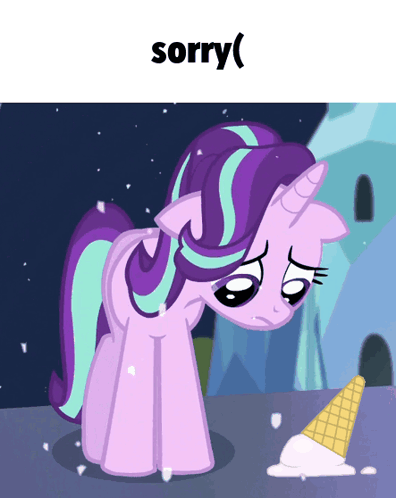 Cartoon Pony Standing Next to Ice Cream Cone Saying Sorry