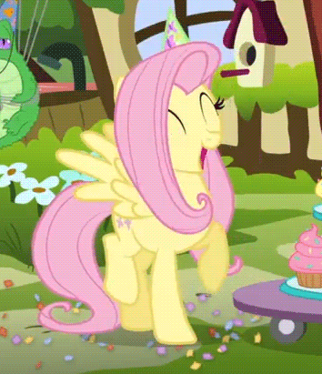 Cartoon Pony Wearing Party Hat in Garden