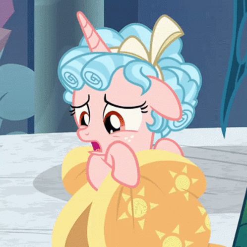Cartoon Pony With Blue Hair and Yellow Blanket
