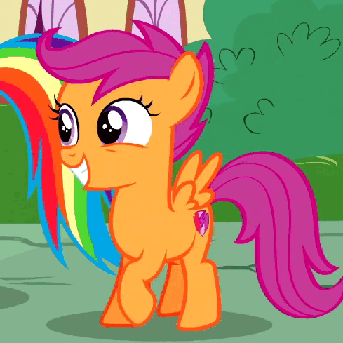 Cartoon Pony With Rainbow Mane and Tail Smiling
