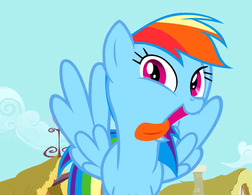 Cartoon Pony with Rainbow Mane and Tail Smiling