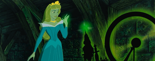 Cartoon Princess in Blue Dress and Green Circle
