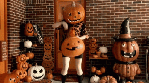 Cartoon Pumpkin Head Holding Pumpkin Spice Coffee