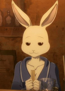 Cartoon Rabbit At Table With Chopsticks And Glass GIF