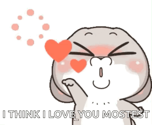 Cartoon Rabbit Blowing Heart Saying I Think I Love You Mostest GIF