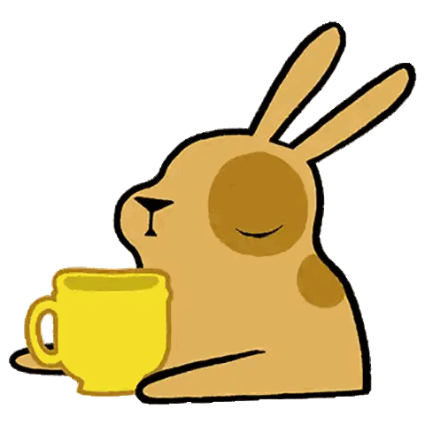 Cartoon Rabbit Drinking From Yellow Mug
