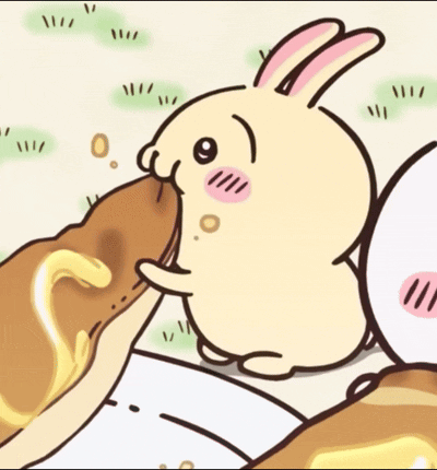 Cartoon Rabbit Eating Bread With Honey GIF