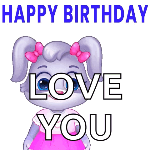 Cartoon Rabbit Holding Bouquet Saying Happy Birthday