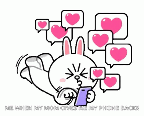 Cartoon Rabbit Holding Cell Phone With Pink Hearts