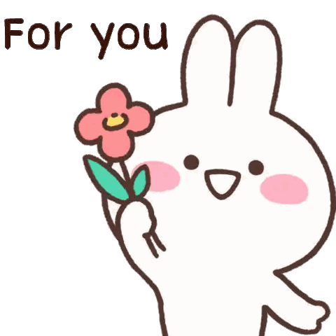 Cartoon Rabbit Holding Flower Saying For You