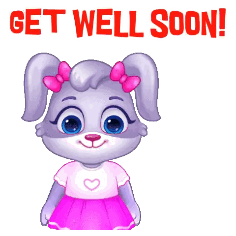 Cartoon Rabbit Holding Flowers Get Well Soon