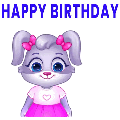 Cartoon Rabbit Holding Flowers Happy Birthday