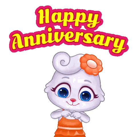 Cartoon Rabbit Holding Heart Happy Anniversary