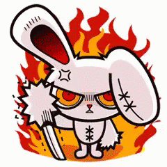 Cartoon Rabbit Holding Knife In Front Of Flames GIF