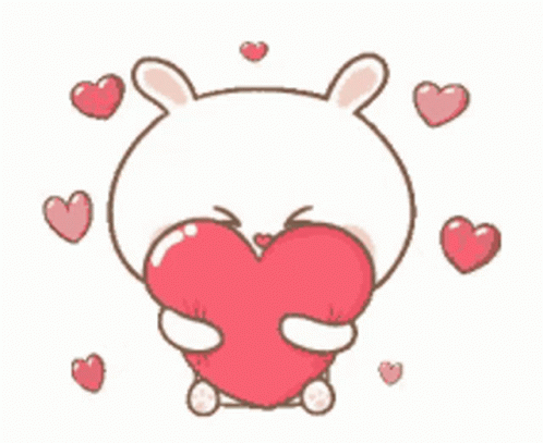 Cartoon Rabbit Holding Red Heart Surrounded By Hearts GIF