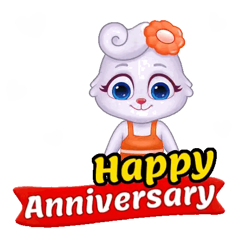 Cartoon Rabbit Holding Rose Happy Anniversary