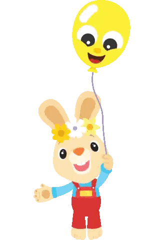 Cartoon Rabbit Holding Yellow Balloon with Face