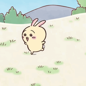 Cartoon Rabbit in Grass with Mountain