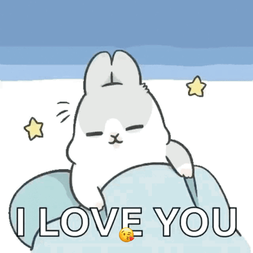 Cartoon Rabbit Laying on Bed Saying I Love You