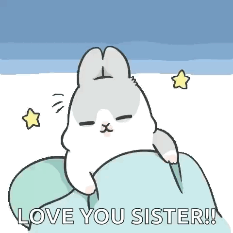 Cartoon Rabbit Laying On Pillow Saying Love You Sister GIF