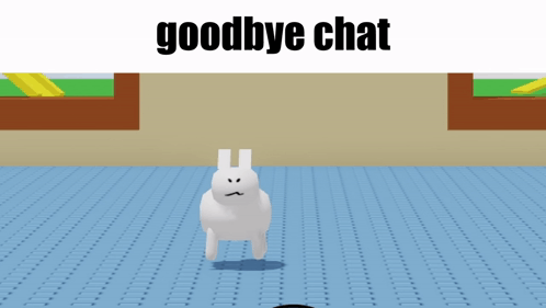 Cartoon Rabbit On Blue Tile Floor With Goodbye Chat GIF