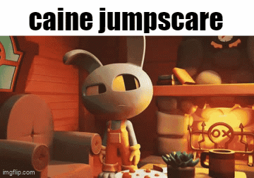 Cartoon Rabbit Sitting in Front of Fireplace Caine Jumpscare