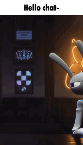 Cartoon Rabbit Sitting Neon Hello Chat Sign