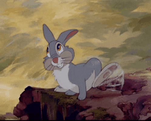 Cartoon Rabbit Sitting on Log Looking at Camera