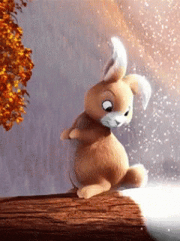 Cartoon Rabbit Sitting On Log Looking Out Window GIF