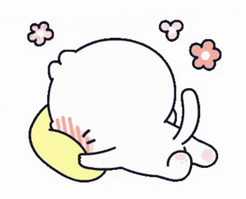 Cartoon Rabbit Sleeping on Flower Pillow