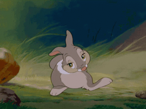 Cartoon Rabbit Standing in Grass With Eyes Closed