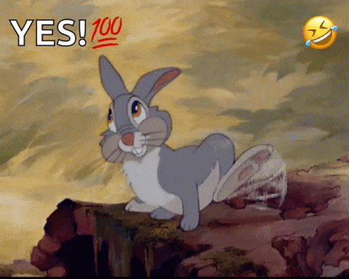 Cartoon Rabbit Standing on Rock Saying Yes