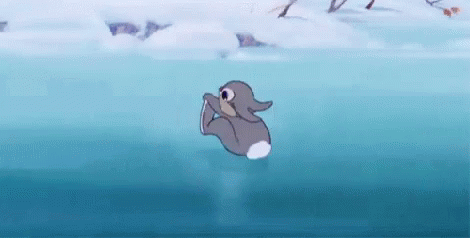 Cartoon Rabbit Swimming in Lake