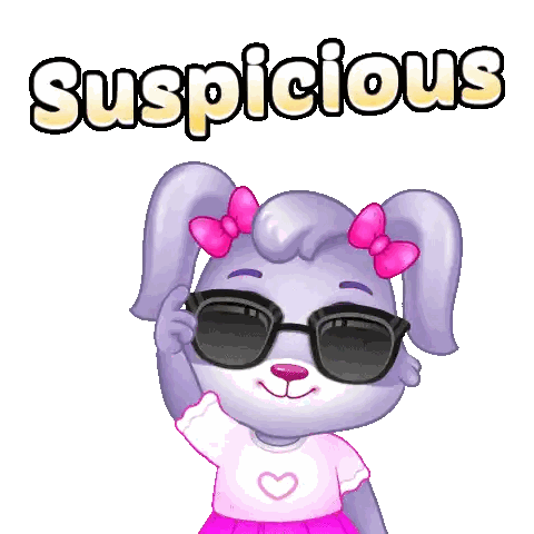 Cartoon Rabbit Wearing Sunglasses and Pink Bow Suspicious