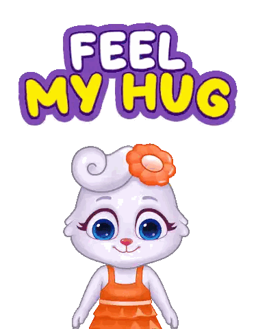 Cartoon Rabbit with Flower Saying Feel My Hug