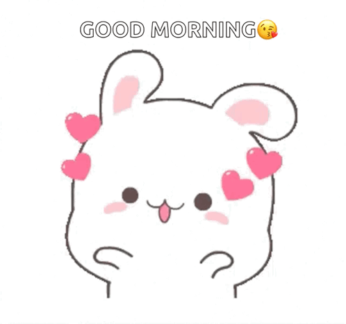 Cartoon Rabbit with Hearts and Good Morning