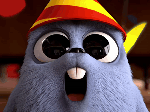 Cartoon Rabbit With Party Hat And Open Mouth GIF